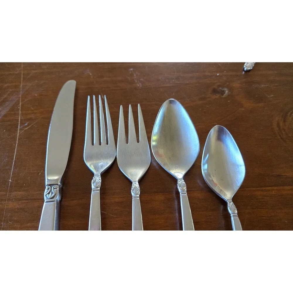 International Stainless Norse Flatware 5 Piece Place Setting Mid Mod Silverware